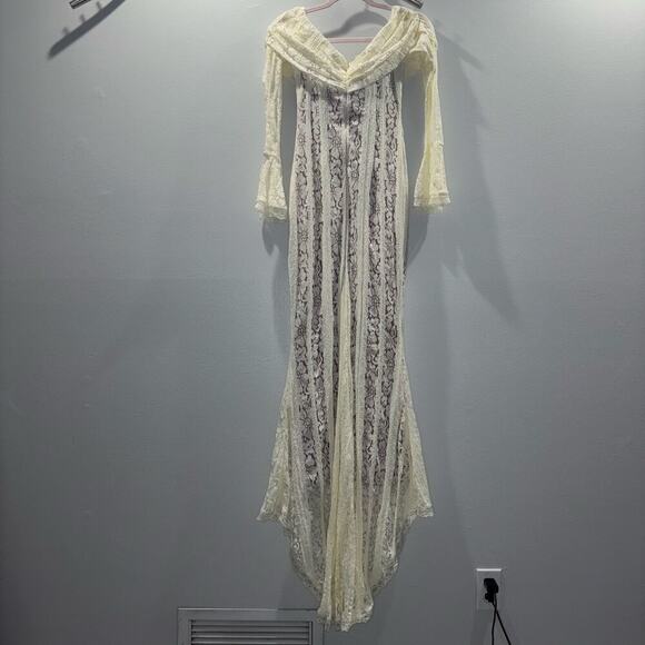 NWT Angel Lane Georgette Ivory Lace Maxi Dress - Size Large- Bridal Dress - Picture 5 of 15